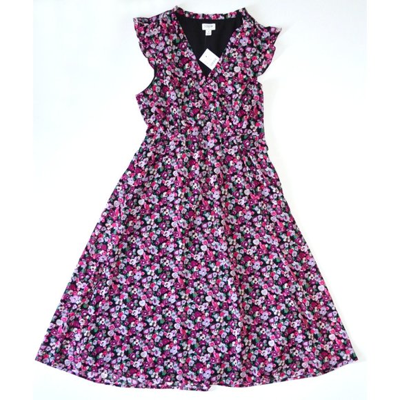 Nwt J Crew Cap Sleeve Ruffle Tiered Pleated Floral Print Midi Dress with pockets - Picture 2 of 8